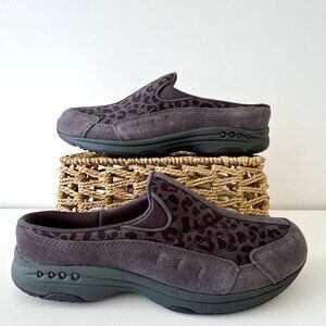 New Easy Spirit Traveltime Gray with Leopard Print Slip-On Mule Sneakers, Sz 10